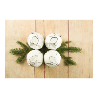 Boules de Noël ornements 4 pièces en plastique Color: blanc/argent Size: 10cm