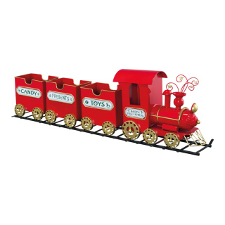 Train with 3 waggons on rail - Material: out of metal - Color: red/multicoloured - Size: 93x185x29cm