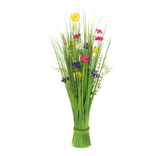 Bouquet dherbe, avec fleurs printanières, en plastique/soie artificielle     Taille: 70x30cm    Color: vert/multicolore