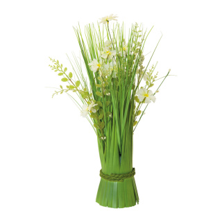 Bouquet dherbe, avec fleurs printanières, en plastique/soie artificielle     Taille: 45cm, Ø25cm    Color: vert/blanc
