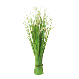 Bouquet dherbe, avec fleurs printanières, en plastique/soie artificielle     Taille: 70cm, Ø30cm    Color: vert/blanc