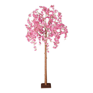 Kirschblütenbaum Stamm aus Hartpappe, Blüten, aus Kunstseide     Groesse: 180cm, Holzfuß: 22x22x4cm - Farbe: pink/braun