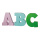 Letters ABC 3 pcs. per set, out of styrofoam     Size: ca. 50x40cm    Color: multicoloured