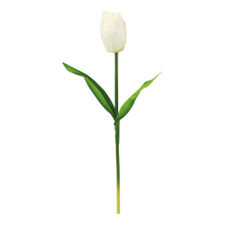 Tulipe sur tige en soie artificielle/plastique/styrofoam     Taille: 70cm, Fleur Ø 9cm    Color: blanc