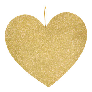 Heart with hanger ouf of wood, flat, with glitter, double-sided     Size: 30cm, thickness: 5mm    Color: gold