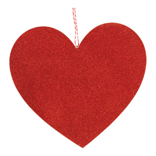 Herz mit Hänger aus Holz, flach, beglittert, doppelseitig     Groesse: 30cm, Dicke: 5mm    Farbe: rot