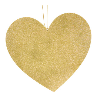Heart with hanger ouf of wood, flat, with glitter, double-sided     Size: 40cm, thickness: 5mm    Color: gold