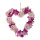 Wreath, heart-shaped out of wooden twigs/artificial silk, one sided decorated with flowers & roses     Size: Ø 48cm    Color: purple/brown