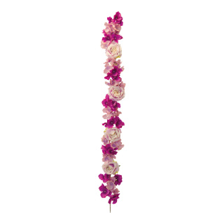 Blumengirlande aus Kunstseide/Kunststoff, einseitig mit Blüten & Rosen beschmückt, biegsam     Groesse: 120cm    Farbe: violett/braun