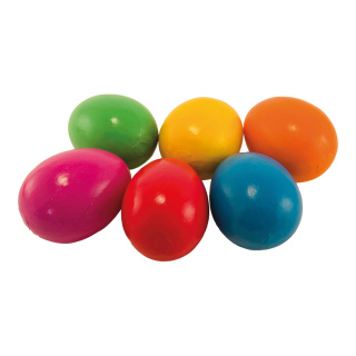 Easter eggs 6 Easter eggs, in polybag, out of styrofoam, colours: green,yellow, blue, red, orange, purple     Size: 10cm    Color: multicoloured