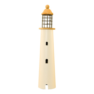 Leuchtturm aus Holz/Metall     Groesse: 50cm, Ø 10,5cm    Farbe: weiß/naturfarben