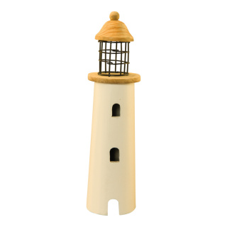 Leuchtturm aus Holz/Metall     Groesse: 30cm, Ø 8cm    Farbe: weiß/naturfarben