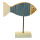 Fisch auf Bodenplatte aus Holz/Metall, doppelseitig     Groesse: 22x20cm, Maße Fisch: 20x8,5x2cm, Maße Holzfuß: 10x6x2cm    Farbe: blau/weiß
