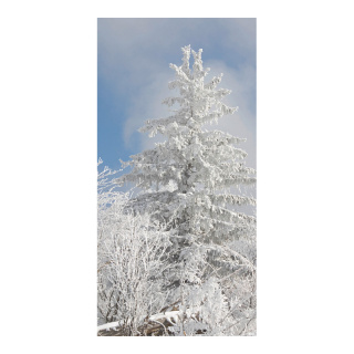 Motivdruck "Tannenbaum im Raureif", Papier, Größe: 180x90cm Farbe: weiß/blau   #