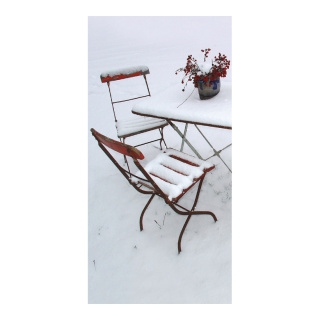 Motivdruck "Gartenstühle im Schnee", Papier, Größe: 180x90cm Farbe: weiß/rot   #