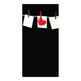 Motif imprimé "Coeur à la laisse" tissu  Color: noir/blanc/rouge Size: 180x90cm