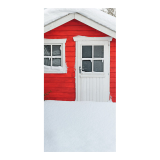 Motivdruck "Häuschen im Schnee", Papier, Größe: 180x90cm Farbe: rot/weiß   #