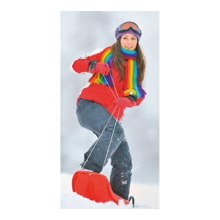 Banner "Girl with sleigh" paper - Material:  - Color: red/multicoloured - Size: 180x90cm