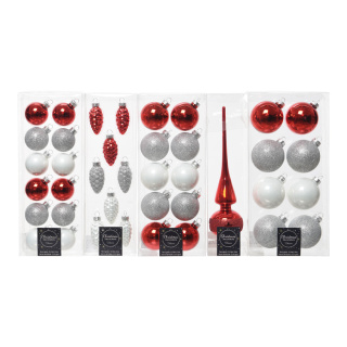 Tree decoration balls 4-6cm cones 3-6cm - Material: top of the tree 6x26cm - Color: red/white - Size:
