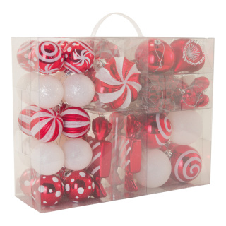 Tree decoration 108 pcs. - Material: out of plastic - Color: red/white - Size: Ø 4-10cm