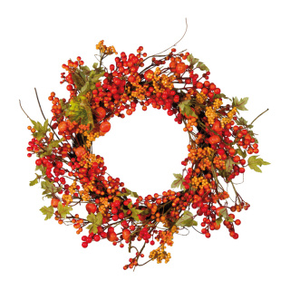 Wreath with berries,  out of styrofoam/plastic, Size:;Ø 60cm Color:orange/yellow
