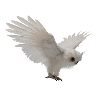 Eule aus Styropor/Federn, mit gespreizten Flügeln, mit Hänger     Groesse:40x75x33cm    Farbe:weiß