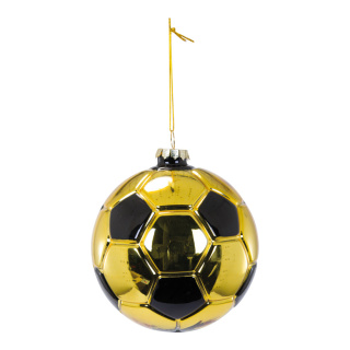 Fußballkugel aus Glas, zum Hängen, glänzend Abmessung: Ø 10cm Farbe: gold/schwarz