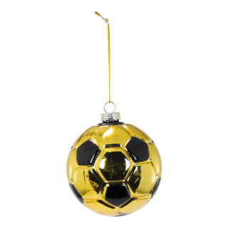 Fußballkugel aus Glas, zum Hängen, glänzend Abmessung: Ø 8cm Farbe: gold/schwarz