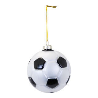 Fußballkugel aus Glas, zum Hängen, glänzend Abmessung: Ø 8cm Farbe: weiß/schwarz