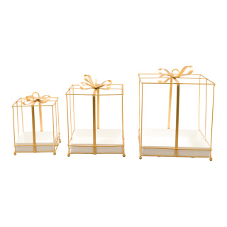 Geschenkbox aus Metall 3 set - Material:  - Color: gold/white - Size: 29x29x36cm 235x235x30cm 175x175x26cm
