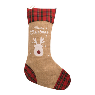 Jute Christmas sock  - Material:  - Color: red/natural-coloured - Size: 52x20cm