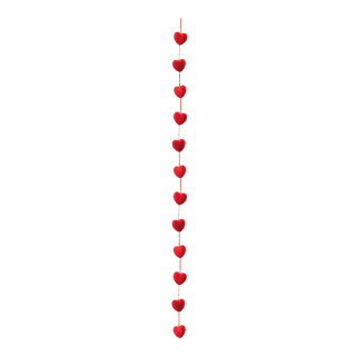 Guirlande Cœur de velours en polystyrène/velours, avec suspension     Taille: 180cm, coeur: 6cm    Color: rouge
