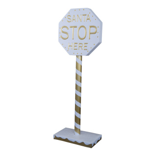 Stoppschild aus Metall, »Santa STOP here«     Groesse:90x30cm, Metallfuß: 30x16cm    Farbe:weiß/gold