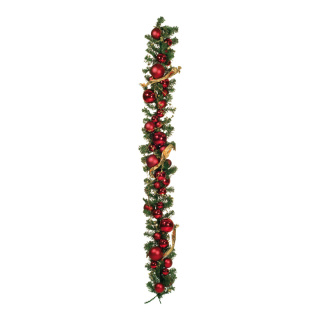 Fir garland decorated with balls and decorative ribbon - Material:  - Color: green/red - Size:  X 180cm