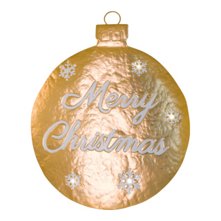 Weihnachtskugel aus Metall, flach, mit Aufsteller, »Merry Christmas«     Groesse:70cm    Farbe:gold/weiß
