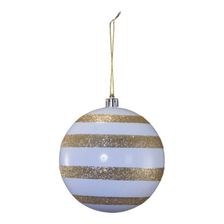 Weihnachtskugel aus Kunststoff, glänzend, mit Hänger     Groesse:Ø 10cm    Farbe:weiß/gold