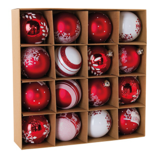 Boules de Noël 16 pcs. en plastique Color: rouge/blanc Size: Ø 8cm