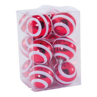 Christmas balls 12 pcs. - Material: out of plastic - Color: red/white - Size: Ø 6cm