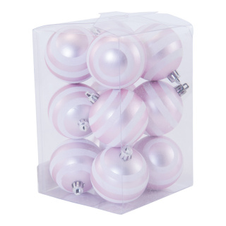 Christmas balls 12 pcs. - Material: out of plastic - Color: matt pink/white - Size: Ø 6cm