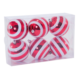 Boules de Noël 6 pcs. en plastique Color: rouge/blanc Size: Ø 8cm