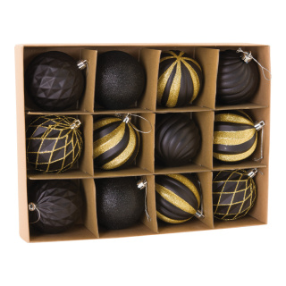 Christmas balls 12 pcs. - Material: out of plastic - Color: black/gold - Size: Ø 8cm