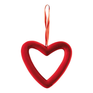 Contour de cœur en velours en polystyrène/velours, avec suspension     Taille: 20cm    Color: rouge