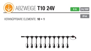 T10-24: weißes Kabel, 1m Low Voltage T connecting cable, 10 Low Voltage Output, 8 A, 24V/36V