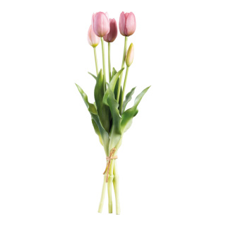 Tulpenbund 5-fach, aus Kunstseide/Kunststoff, biegsam, Real-Touch Effekt     Groesse: 40cm, Stiel: 35cm    Farbe: lila