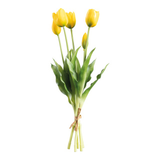 Tulpenbund 5-fach, aus Kunstseide/Kunststoff, biegsam, Real-Touch Effekt     Groesse: 40cm, Stiel: 35cm    Farbe: gelb