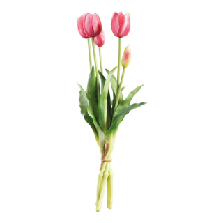 Tulpenbund 5-fach, aus Kunstseide/Kunststoff, biegsam, Real-Touch Effekt     Groesse: 40cm, Stiel: 35cm    Farbe: fuchsia