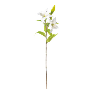 Lys sur tige 3-fois, en plastique/soie artificielle, flexible, 2 fleurs, 1 bourgeon     Taille: 75cm, tige: 43cm    Color: blanc