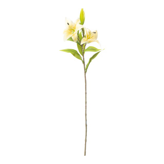Lily 3-fold, out of plastic/artificial silk, flexible, 2 blossom, 1 bud     Size: 75cm, stem: 43cm    Color: yellow