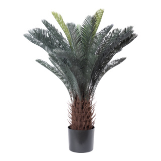 Cycad sago palm in pot 36 leaves, out of plasitc/artificial silk     Size: 90cm, pot: Ø14,5cm    Color: green/brown