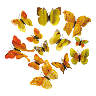 Papillons 3D 12-fois, en plastique, en sachet, avec aimant, points de colle inclus     Taille: 6-12cm    Color: jaune